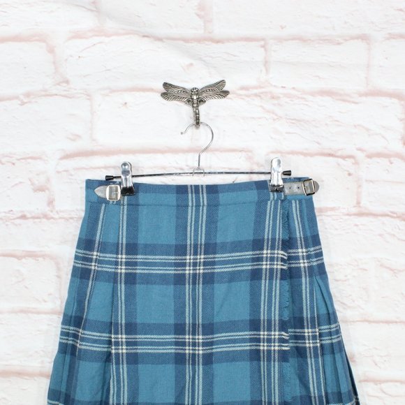 Vintage Harrods Blue 100% Wool Plaid Tartan Kilt Skirt Size 12 - Picture 2 of 9